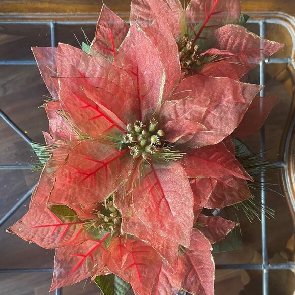 Vintage 16" Fiber-optic Artificial Poinsettia Arrangement - Holiday - Picture 7 of 8